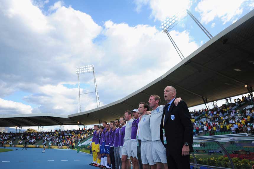 The England U20 bench ahead of the game with Nigeria.